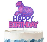 Pink Cheetah Birthday Cake Topper - Glitter Pink Cheetah Birthday Decorations for Leopard Themed Party Supplies