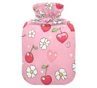 Pink Cherry and Flower hot Waterbottle with Soft Cover, 1L hot Water Bag for ( Scenario), Tummy Warmer, Bolsa para cólicos menstruales