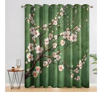 Pink Cherry Blossom Blackout Curtains, 54 Drop, Green Flower Branches Asian Printed Curtains for Living Room, Bedroom, Eyelet Drapes for Window Home Decor, 46x54 Inch 2 Panels W1G1-109