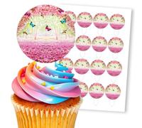 Pink Cherry Blossom Butterflies, 16 Wafer Cupcake Stand-Up Toppers