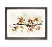 Pink Cherry Blossom Flowers Vol.12 Watercolour Modern Framed Print | A3 Walnut Framed Wall Art | Ready to Hang | Modern Floral Picture | Living Room Bedroom Lounge Office