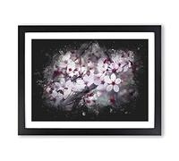 Pink Cherry Blossom Flowers Vol.8 Paint Splash Modern Art Framed Wall Art Print, Ready to Hang Picture for Living Room Bedroom Home Office Décor, Black A3 (46 x 34 cm)