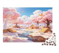 Pink Cherry Blossom Forest Village House 1000 Piece Jigsaw Puzzle Paper for Adults Spring Landscape Puzzle Game for Family Relaxation Home Decor Gift 70x50cm/1000pcs