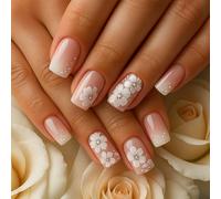 Pink Cherry Blossom Glossy Square French Tip Press On Nails - 24PCS Full Cover Artificial Nails With Jelly Adhesive Tabs For Easy DIY Application, Wedding, Party Or Daily Wear, Elegant Floral Design
