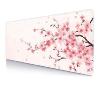 Pink Cherry Blossom Japanese Large Mouse Pad, Desk Mat Computer Keyboard Pad Non-Slip Rubber Base Waterproof with Stitched Edges for Laptop Gaming, Office & Home 31.5 x 11.8 Inch