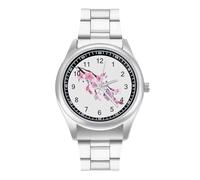 Pink Cherry Blossom Men's Casual Watch with Stainless Steel Strap Alloy Quartz Wrist Watches