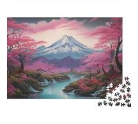 Pink Cherry Blossom Mountain 1000 Pc Premium Cardstock Jigsaw Puzzle for Couple Partners, Concentration Puzzle, Indoor Leisure Time, Perfect Housewarming Gift 70x50cm/1000pcs