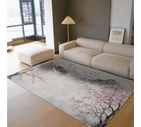 Pink Cherry Blossom Mountain Rugs 60x90cm Soft Non Slip Washable Area Rug Traditional Japanese Ink Painting Art Carpet for Living Room Dining