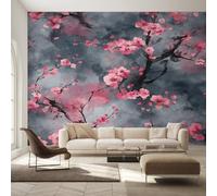 Pink Cherry Blossom Photo Wallpaper, Japanese Watercolor Floral Wallpaper Mural, 250x175cm Wall Paper for Bedroom Living Room, Non-Woven Wall Mural Room Decor EL&D76
