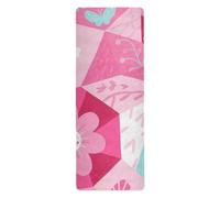 Pink Cherry Blossom Plaid Yoga Mat Towel for Home Gym Non Slip with Carry Bag 71"x26"