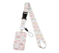 Pink Cherry Blossom Rainbow Lanyard Hearts Phone Strap Keys ID Card Hanging Badge Holder Rope Phone Charm String(Color9)