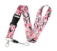 Pink Cherry Blossom Rainbow Lanyard Hearts Phone Strap Keys ID Card Hanging Badge Holder Rope Phone Charm String(Color5)