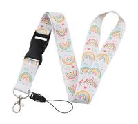 Pink Cherry Blossom Rainbow Lanyard Hearts Phone Strap Keys ID Card Hanging Badge Holder Rope Phone Charm String(Color8)