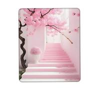 Pink Cherry Blossom Staircase Anti-wear Stitching, Textured Waterproof Computer Mouse pad with Anti-Slip Rubber Base, Suitable for laptops, Office and Home Gaming Mouse Pads. 7.9 x 9.5 in