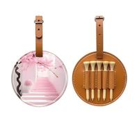Pink Cherry Blossom Staircase Brown Golf tee Storage Bag - Easy to Carry Around and More efficient in Playing Golf