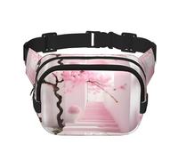 Pink cherry blossom staircase Fitness travel shoulder bag, fashionable and casual waist bag, square double-layer waist bag, Black, One Size, Black, One Size