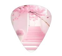 Pink cherry blossom staircase guitar pick set, 3 different thicknesses, 12 pieces for a variety of instruments