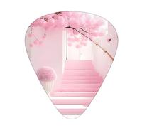 Pink cherry blossom staircase Guitar picks, thin, medium, heavy, 12 pieces, suitable for guitar, bass, electric guitar, ukulele, wear-resistant guitar picks,