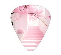 Pink Cherry Blossom Staircase Guitar Plectrums Classical Triangle Bass Acoustic And Electric Guitar Plectrums For Guitarists 12 Pieces
