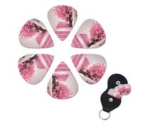 Pink Cherry Blossom Staircase Print Guitar Picks 6 Pack Guitar Plectrums with Pick Holders Bass Picks For Acoustic Guitar Bass Electric Ukulele Includes 0.46mm, 0.71mm, 0.96mm