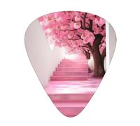 Pink Cherry Blossom Staircase Printed Guitar Picks 12 Pcs With Organizer Storage Box,Thin,Medium,Heavy Guitar Picks,For Acoustic Guitar Bass