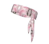Pink cherry blossom staircase Printed Headband Unisex Dry Headband,Adjustable Elastic Sweat Band with Back Tie Design