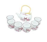 Pink Cherry Blossom Traditional Porcelain Loose Leaf Chinese Teapot 20oz Set With 6 Unquie Tea Cup 5.9 oz Antique Vintage Great For Brewing Oolong Jasmine Chai English Breakfast Chammomile