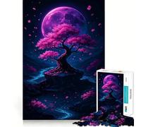 Pink Cherry Blossom Tree Under Moon Jigsaw Puzzles 1000 Piece for Teenagers Mental Logic Toy Calm Escape Fine Edge Art Collectible (38x52cm)