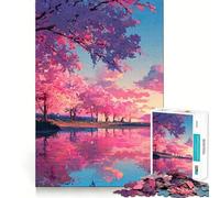 Pink Cherry Blossom Trees by Lake Jigsaw Puzzles 1000 Pieces for Adults Brain Skill Stress Release Exact Edge Wall Art Decor (38x52cm)