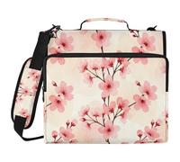 Pink Cherry Blossoms 3 Ringing 1.5 inch Binder with Extra Pockets with Shoulder Strap Waterproof Document Organizer for Middle Student