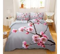 Pink cherry blossoms double duvet set, Flower branches duvet cover, Natural Art Hypoallergenic Duvet Cover, Japanese Garden 200 x 200cm double bedding set with 2 Pillowcases Soft