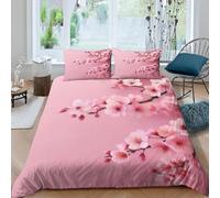 Pink Cherry Blossoms Duvet Cover Set Single 3D Printed Microfiber Spring Flowers Bedding Set Ultra-Soft Quilt Cover 135 x 200 cm with Zipper Closure and 2 Pillowcases 50x75 cm f.866