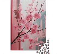 Pink Cherry Blossoms in Bloom 1000-Piece Puzzle for Adults, 38x26cm/1000pcs, White Pieces with A Smooth Surface; for Quiet Downtime Without A Screen