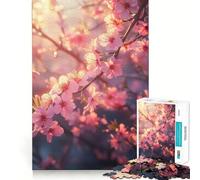 Pink Cherry Blossoms in Golden Light 1000 Pieces Jigsaw Puzzles for Adults Mind Puzzle Soft Relax Image Assembly Santa Wish Item (38x52cm)