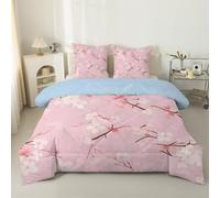 Pink Cherry Blossoms King Size Duvet 4.5 Tog, Spring Floral Reversible Coverless Duvet King Size, Soft Bedding Comforter Sets for All Seasons, Lightweight Quilt with 2 Pillowcases - 230x220 cm