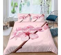 Pink Cherry Blossoms King Size Duvet Cover Sets Spring Bedding King Size Bed Set 3D Print Ultra Soft Microfiber Quilt Cover 230 x 220 with Zipper Closure and 2 Pillowcases K-1224