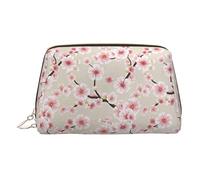 Pink Cherry Blossoms Leather Makeup Bag for Travel, Portable Cosmetic Organizer, Make Up Bag with Zipper