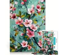 Pink Cherry Blossoms Painting 1000 Piece Jigsaw Puzzles for Adults Improve Memory Anxiety Relief Sharp Edge Wall Art Decor (38x26cm)