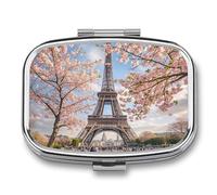 Pink Cherry Blossoms Pill Case for Travel, Rectangle Metal Pill Organizer with 2 Compartments, Portable Daily Medicine Box for Purse, Wallet