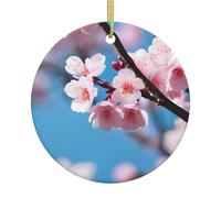 Pink Cherry Blossoms Print Christmas Tree Ceramic Hanging Ornament â€“ Holiday Decor, Xmas Party Festival Home Decoration Keepsake