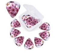 Pink Cherry Blossoms Print Guitar Picks 12 Pack Guitar Plectrums with Storage Box Bass Picks For Acoustic Guitar Bass Electric Ukulele Includes 0.46mm, 0.71mm, 0.96mm
