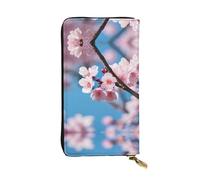 Pink Cherry Blossoms Print Leather Long Clutch Wallet â€“ Fashionable Personalized Wallet, Multiple Card Slots, Gift Ready, Black, One Size