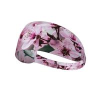 Pink Cherry Blossoms Print Non-Slip Elastic Running Headband, Sweat Absorbing Stretchy Hair Bands For Gym Yoga, Soft Skin-Friendly Foldable Workout Headband