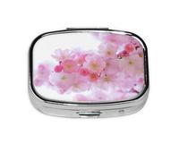 Pink Cherry Blossoms Print Pill Box 2 Compartment Medicine Pill Case,Portable for Pocket Or Purse Pill Box Decorative Metal Medicine Organizer