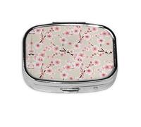 Pink Cherry Blossoms Print Pill Box 2 Compartment Medicine Pill Case,Portable for Pocket Or Purse Pill Box Decorative Metal Medicine Organizer