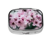 Pink Cherry Blossoms Print Pill Box 2 Compartment Medicine Pill Case,Portable for Pocket Or Purse Pill Box Decorative Metal Medicine Organizer