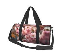 Pink Cherry Blossoms Print Round Duffel Bag, Canvas Overnight Travel Tote Bag, Waterproof and Tear-Resistant.Foldable Weekend Travel Bag