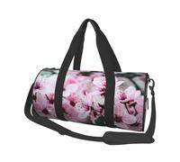 Pink Cherry Blossoms Print Round Duffel Bag, Canvas Overnight Travel Tote Bag, Waterproof and Tear-Resistant.Foldable Weekend Travel Bag