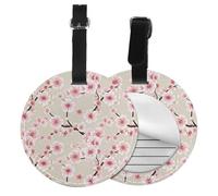 Pink Cherry Blossoms Print Round Luggage Tag 10 Cm, Pu Leather Suitcase Label, Luggage Tags for Cruise Ships Suitcase Tags Beach Malibu Print Privacy Cover Id Label