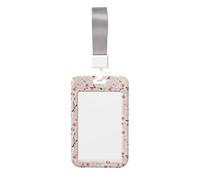 Pink Cherry Blossoms Printed Id Card Badge Holder with Neck Strap Waterproof Name Card Holder Plastic Vertical Sleeve Pocket